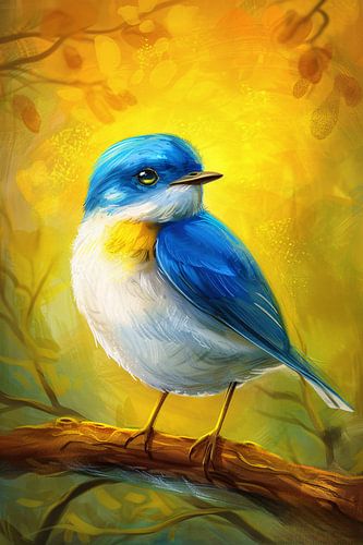 Digitale schilderij van kleurrijke vogel op tak