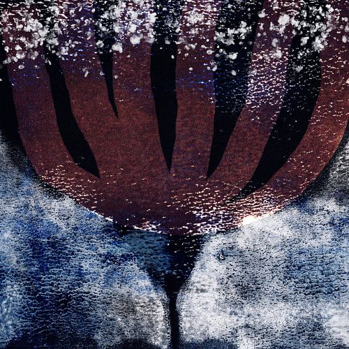 Abstracte bloem. Modern botanisch in blauw, zwart, wit en roest