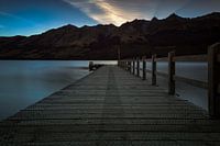 Sunset behind the mountains in New Zealand