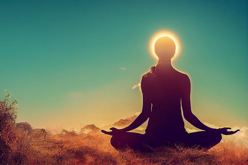 Silhouette einer Frau, die in Yoga-Pose meditiert von Animaflora PicsStock