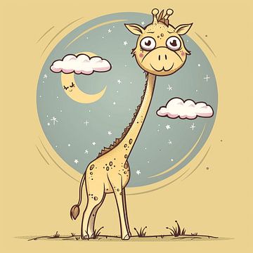 Pastellfarbene Giraffe in den Wolken von Karina Brouwer