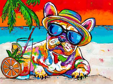 Vrolijke strand Bulldog van Happy Paintings