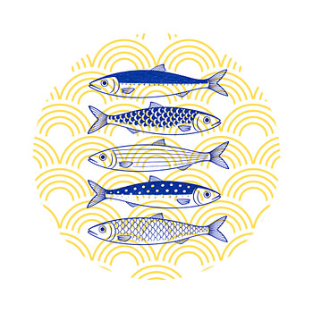 Golden Ripples: A Quintet of Indigo Fish