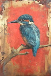 Eisvogel auf einem Ast gegen rote Patina