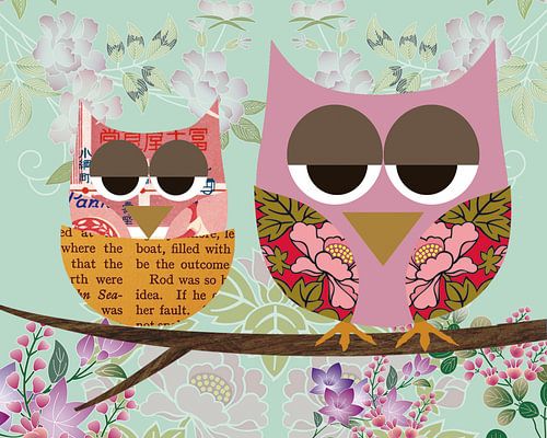 Pink baby and mother owl by Green Nest