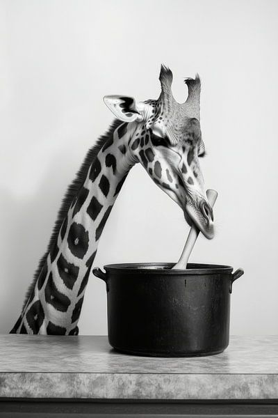 Giraffe in the kitchen by Poster Art Shop