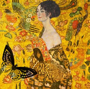 Dame mit Fächer, Gustav Klimt - mit Schmetterling