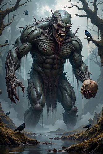 MORVEXAR – Het moerasmonster met een schedel in de hand