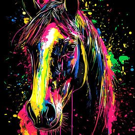 Kleurrijk paardenportret op zwarte achtergrond van Pixelbull Design