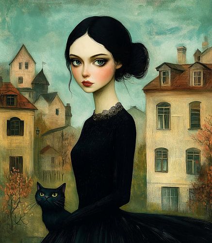 Die Dame und ihre schwarze Katze