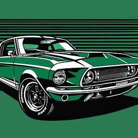 Portrait pop art rétro d'une voiture de sport verte sur Ramy Salah Hefny