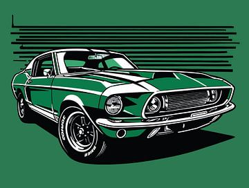 Retro Green Muscle Car Side Pop Art Portrait by Ramy Salah Hefny
