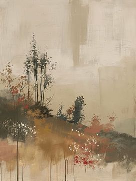 Moderne und abstrakte Landschaft in Erdtönen, japanischer Stil. von Japandi Art Studio