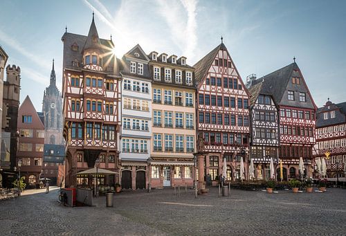 Frankfurt - Römerberg met historische vakwerkhuizen en keizerlijke kathedraal