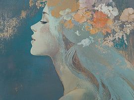 Quiet woman and flowers in her hair by Zen and More