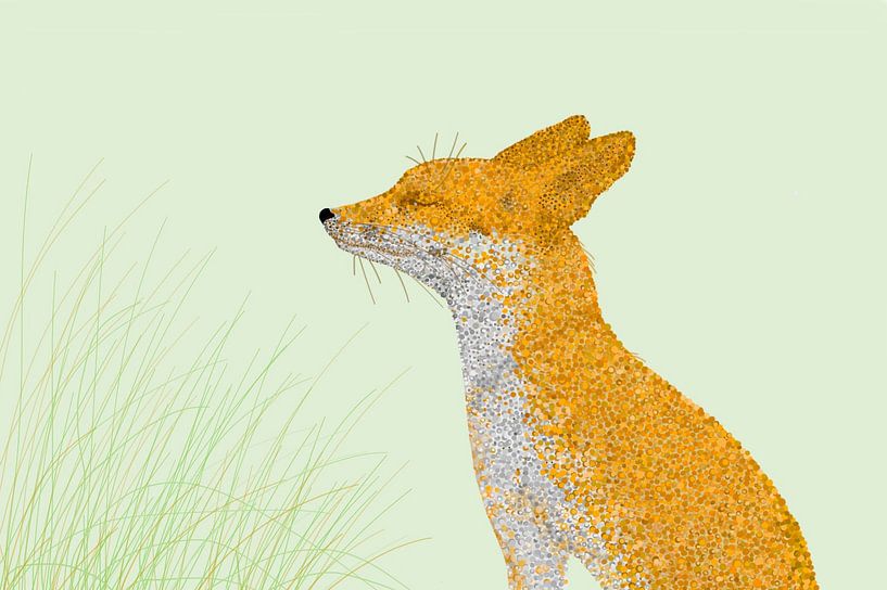 Art numérique dans le style du pointillisme œuvre d'art jeune renard par Studio Spanjersberg