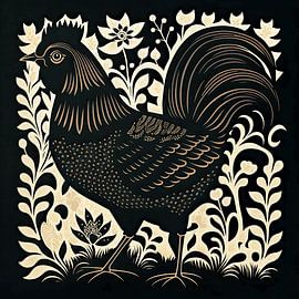 Chicken lino block prit by Vlindertuin-Art