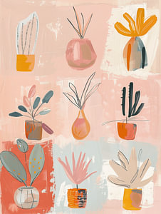 Fröhliche botanische Stillleben, Illustration
