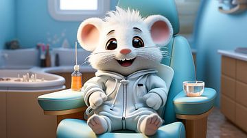 Cute mouse at the dentist on the dentist chair, illustration by Animaflora PicsStock