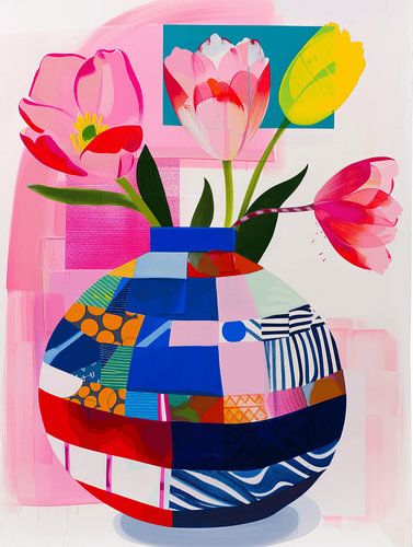 Buntes Stillleben einer Blumenvase