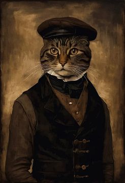 Chat dans un portrait de l'époque des vêtements de la révolution industrielle