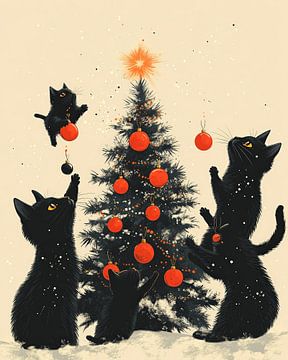 Festliche Katzen und der Weihnachtsbaum