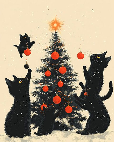 Festliche Katzen und der Weihnachtsbaum von Hikmah Hidahasbi