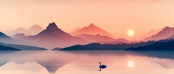 Dageraad bij het meer van Poster Art Shop