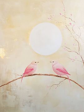 Pink Birdie Love & Pink Cherry Blossoms van Bianca ter Riet