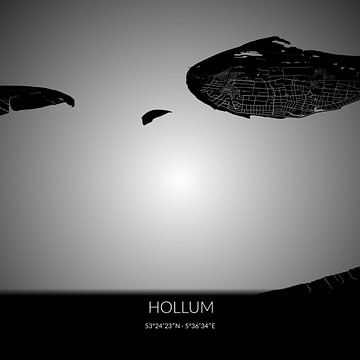 Zwart-witte landkaart van Hollum, Fryslan. van Rezona