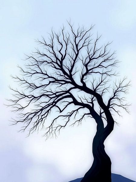 Das Flüstern des Winters: Eine ergreifend schöne Silhouette eines kahlen Baumes vor einem verblassenden Himmel von Artistic