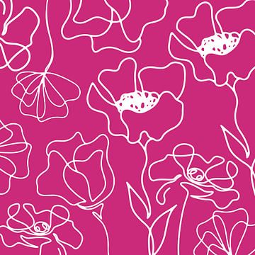 Scandinavische Bloemenmarkt Wit op Roze van Mad Dog Art