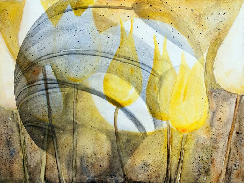 Gele tulpen - abstract van Christine Nöhmeier