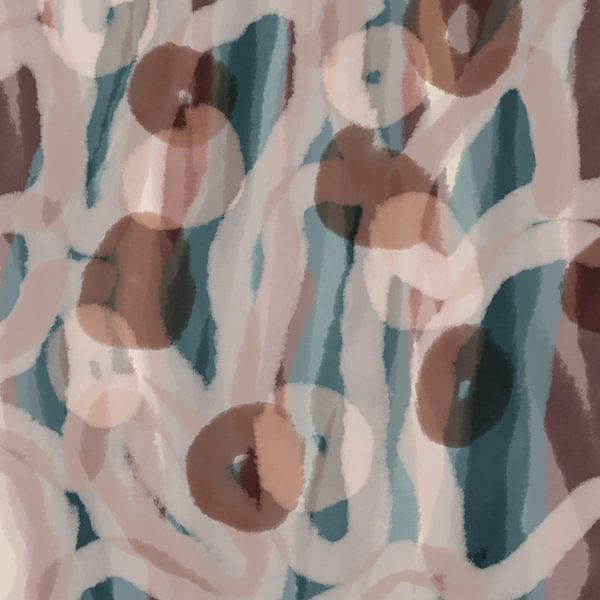 Beige, Teal, Braun. Organische und geometrische Formen und Linien im Japandi-Stil. von Dina Dankers