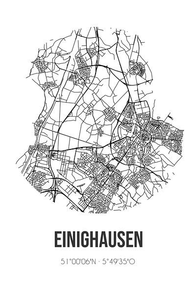 Einighausen (Limburg) | Map | Black and white by Prints of Place