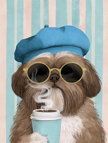 Shih Tzu met koffie to-go
