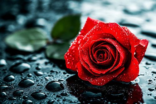 Rode roos met waterdruppels