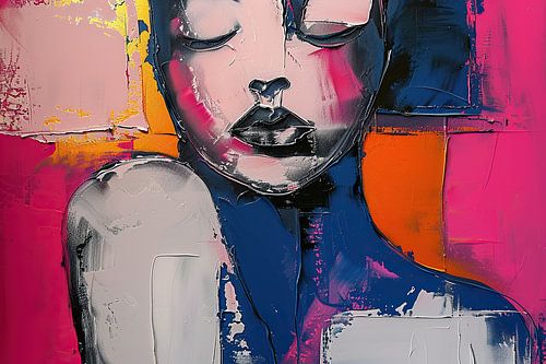 Femme avec rose | Femme abstraite sur Peintures accrocheuses