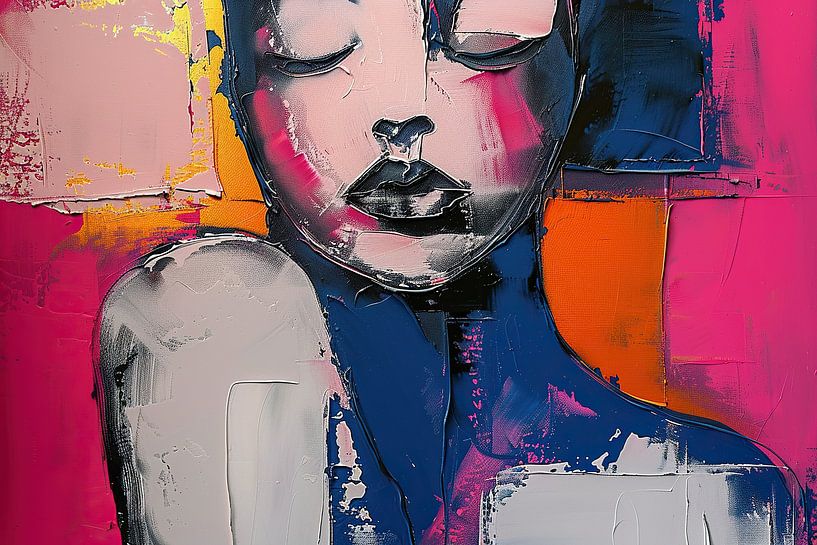 Femme avec rose | Femme abstraite par Peintures accrocheuses