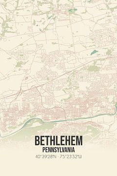 Carte ancienne de Bethlehem (Pennsylvanie), USA. sur Rezona