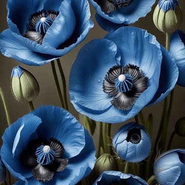 Blaues Mohnblumenmuster von Wilfried van Dokkumburg