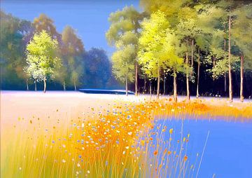 Prairie fleurie | Bordure dorée sur Caprices d'Art