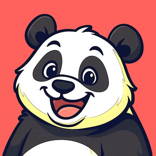 Panda joyeux sur fond rouge