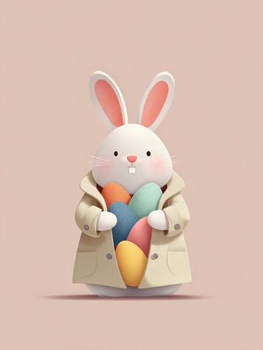 Cute Bunny with Easter Eggs Minimal Pastel