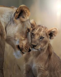 een jonge leeuw en zijn moeder I/III van Endre Lommatzsch
