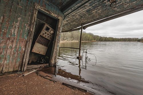 Half sunken boathouse near Chernobyl