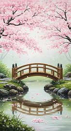 A Gentle Crossing Beneath Falling Blossoms by Rudi Pratama