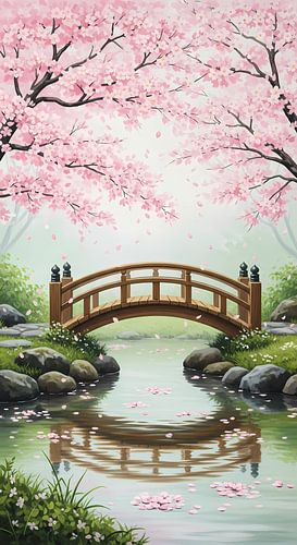 A Gentle Crossing Beneath Falling Blossoms