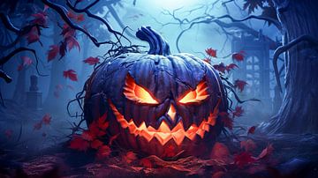 Halloween-Kürbis im dunklen Herbstwald, Illustrations Hintergrund von Animaflora PicsStock