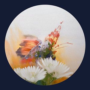 Aquarell Runde - Schmetterling auf Blume -1